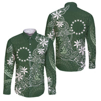 Sage Green Kuki Airani Tapakau Family Matching Off Shoulder Short Dress and Hawaiian Shirt Tribal Anchor Mix Tiare LT7 Dad's Shirt - Long Sleeve Sage Green - Polynesian Pride
