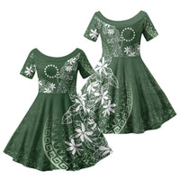 Sage Green Kuki Airani Tapakau Family Matching Off Shoulder Short Dress and Hawaiian Shirt Tribal Anchor Mix Tiare LT7 Daughter's Dress Sage Green - Polynesian Pride