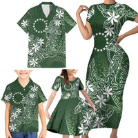 Sage Green Kuki Airani Tapakau Family Matching Short Sleeve Bodycon Dress and Hawaiian Shirt Tribal Anchor Mix Tiare