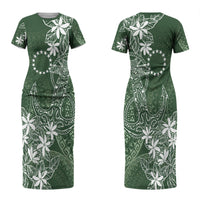 Sage Green Kuki Airani Tapakau Family Matching Short Sleeve Bodycon Dress and Hawaiian Shirt Tribal Anchor Mix Tiare LT7 Mom's Dress Sage Green - Polynesian Pride