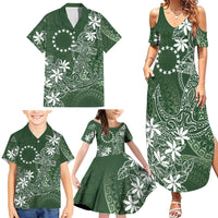 Sage Green Kuki Airani Tapakau Family Matching Summer Maxi Dress and Hawaiian Shirt Tribal Anchor Mix Tiare