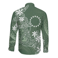Sage Green Kuki Airani Tapakau Long Sleeve Button Shirt Tribal Anchor Mix Tiare LT7 - Polynesian Pride