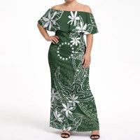 Sage Green Kuki Airani Tapakau Off Shoulder Maxi Dress Tribal Anchor Mix Tiare LT7 Women Sage Green - Polynesian Pride