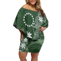 Sage Green Kuki Airani Tapakau Off Shoulder Short Dress Tribal Anchor Mix Tiare LT7 Women Sage Green - Polynesian Pride