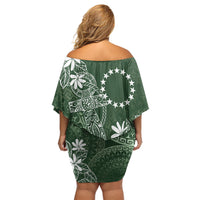 Sage Green Kuki Airani Tapakau Off Shoulder Short Dress Tribal Anchor Mix Tiare LT7 - Polynesian Pride