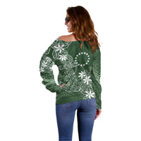 Sage Green Kuki Airani Tapakau Off Shoulder Sweater Tribal Anchor Mix Tiare LT7 - Polynesian Pride