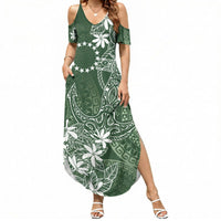 Sage Green Kuki Airani Tapakau Summer Maxi Dress Tribal Anchor Mix Tiare LT7 Women Sage Green - Polynesian Pride