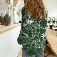 Sage Green Kuki Airani Tapakau Women Casual Shirt Tribal Anchor Mix Tiare