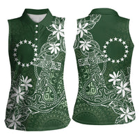 Sage Green Kuki Airani Tapakau Women Sleeveless Polo Shirt Tribal Anchor Mix Tiare