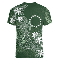 Sage Green Kuki Airani Tapakau Women V-Neck T-Shirt Tribal Anchor Mix Tiare