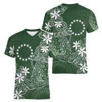 Sage Green Kuki Airani Tapakau Women V-Neck T-Shirt Tribal Anchor Mix Tiare