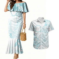 Turquoise Kuki Airani Tapakau Couples Matching Mermaid Dress and Hawaiian Shirt Tribal Anchor Mix Tiare LT7 Turquoise - Polynesian Pride