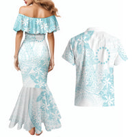 Turquoise Kuki Airani Tapakau Couples Matching Mermaid Dress and Hawaiian Shirt Tribal Anchor Mix Tiare