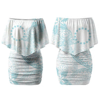 Turquoise Kuki Airani Tapakau Couples Matching Off Shoulder Short Dress and Hawaiian Shirt Tribal Anchor Mix Tiare LT7 - Polynesian Pride