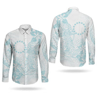 Turquoise Kuki Airani Tapakau Couples Matching Off The Shoulder Long Sleeve Dress and Long Sleeve Button Shirt Tribal Anchor Mix Tiare LT7 - Polynesian Pride
