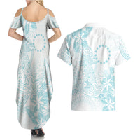 Turquoise Kuki Airani Tapakau Couples Matching Summer Maxi Dress and Hawaiian Shirt Tribal Anchor Mix Tiare