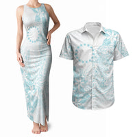 Turquoise Kuki Airani Tapakau Couples Matching Tank Maxi Dress and Hawaiian Shirt Tribal Anchor Mix Tiare LT7 Turquoise - Polynesian Pride