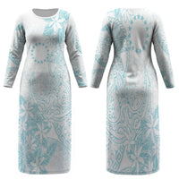 Turquoise Kuki Airani Tapakau Family Matching Long Sleeve Bodycon Dress and Hawaiian Shirt Tribal Anchor Mix Tiare LT7 Mom's Dress Turquoise - Polynesian Pride