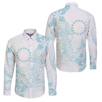 Turquoise Kuki Airani Tapakau Family Matching Mermaid Dress and Hawaiian Shirt Tribal Anchor Mix Tiare LT7 Dad's Shirt - Long Sleeve Turquoise - Polynesian Pride