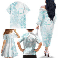 Turquoise Kuki Airani Tapakau Family Matching Off The Shoulder Long Sleeve Dress and Hawaiian Shirt Tribal Anchor Mix Tiare LT7 Mom's Dress Turquoise - Polynesian Pride