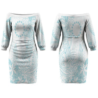 Turquoise Kuki Airani Tapakau Family Matching Off The Shoulder Long Sleeve Dress and Hawaiian Shirt Tribal Anchor Mix Tiare LT7 Mom's Dress Turquoise - Polynesian Pride