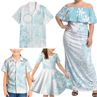 Turquoise Kuki Airani Tapakau Family Matching Off Shoulder Maxi Dress and Hawaiian Shirt Tribal Anchor Mix Tiare LT7 - Polynesian Pride