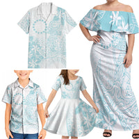 Turquoise Kuki Airani Tapakau Family Matching Off Shoulder Maxi Dress and Hawaiian Shirt Tribal Anchor Mix Tiare LT7 - Polynesian Pride