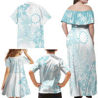 Turquoise Kuki Airani Tapakau Family Matching Off Shoulder Maxi Dress and Hawaiian Shirt Tribal Anchor Mix Tiare LT7 Mom's Dress Turquoise - Polynesian Pride