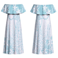 Turquoise Kuki Airani Tapakau Family Matching Off Shoulder Maxi Dress and Hawaiian Shirt Tribal Anchor Mix Tiare LT7 Mom's Dress Turquoise - Polynesian Pride