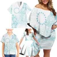Turquoise Kuki Airani Tapakau Family Matching Off Shoulder Short Dress and Hawaiian Shirt Tribal Anchor Mix Tiare LT7 - Polynesian Pride
