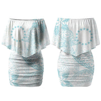 Turquoise Kuki Airani Tapakau Family Matching Off Shoulder Short Dress and Hawaiian Shirt Tribal Anchor Mix Tiare LT7 Mom's Dress Turquoise - Polynesian Pride