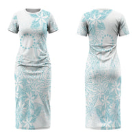 Turquoise Kuki Airani Tapakau Family Matching Short Sleeve Bodycon Dress and Hawaiian Shirt Tribal Anchor Mix Tiare LT7 Mom's Dress Turquoise - Polynesian Pride
