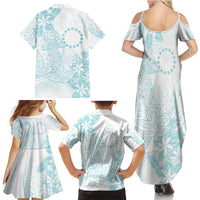 Turquoise Kuki Airani Tapakau Family Matching Summer Maxi Dress and Hawaiian Shirt Tribal Anchor Mix Tiare LT7 Mom's Dress Turquoise - Polynesian Pride