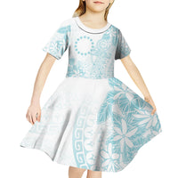 Turquoise Kuki Airani Tapakau Kid Short Sleeve Dress Tribal Anchor Mix Tiare LT7 - Polynesian Pride