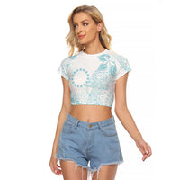 Turquoise Kuki Airani Tapakau Raglan Cropped T Shirt Tribal Anchor Mix Tiare