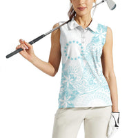 Turquoise Kuki Airani Tapakau Women Sleeveless Polo Shirt Tribal Anchor Mix Tiare