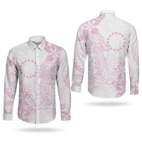 Candy Pink Kuki Airani Tapakau Couples Matching Off The Shoulder Long Sleeve Dress and Long Sleeve Button Shirt Tribal Anchor Mix Tiare LT7 - Polynesian Pride