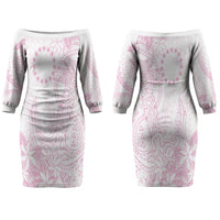 Candy Pink Kuki Airani Tapakau Couples Matching Off The Shoulder Long Sleeve Dress and Long Sleeve Button Shirt Tribal Anchor Mix Tiare LT7 - Polynesian Pride