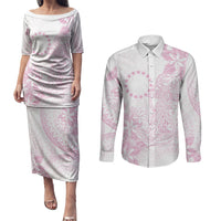 Candy Pink Kuki Airani Tapakau Couples Matching Puletasi and Long Sleeve Button Shirt Tribal Anchor Mix Tiare LT7 Candy Pink - Polynesian Pride