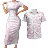 Candy Pink Kuki Airani Tapakau Couples Matching Short Sleeve Bodycon Dress and Hawaiian Shirt Tribal Anchor Mix Tiare LT7 Candy Pink - Polynesian Pride