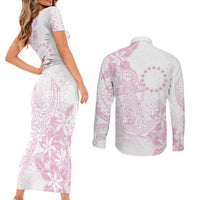 Candy Pink Kuki Airani Tapakau Couples Matching Short Sleeve Bodycon Dress and Long Sleeve Button Shirt Tribal Anchor Mix Tiare