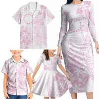 Candy Pink Kuki Airani Tapakau Family Matching Long Sleeve Bodycon Dress and Hawaiian Shirt Tribal Anchor Mix Tiare LT7 - Polynesian Pride