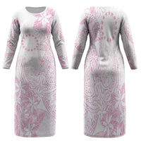 Candy Pink Kuki Airani Tapakau Family Matching Long Sleeve Bodycon Dress and Hawaiian Shirt Tribal Anchor Mix Tiare LT7 Mom's Dress Candy Pink - Polynesian Pride