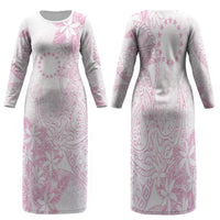Candy Pink Kuki Airani Tapakau Family Matching Long Sleeve Bodycon Dress and Hawaiian Shirt Tribal Anchor Mix Tiare LT7 Mom's Dress Candy Pink - Polynesian Pride
