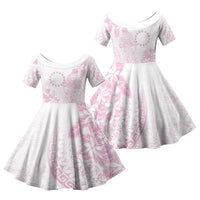 Candy Pink Kuki Airani Tapakau Family Matching Long Sleeve Bodycon Dress and Hawaiian Shirt Tribal Anchor Mix Tiare LT7 Daughter's Dress Candy Pink - Polynesian Pride