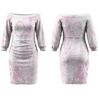 Candy Pink Kuki Airani Tapakau Family Matching Off The Shoulder Long Sleeve Dress and Hawaiian Shirt Tribal Anchor Mix Tiare LT7 Mom's Dress Candy Pink - Polynesian Pride
