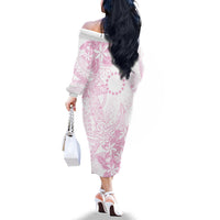 Candy Pink Kuki Airani Tapakau Family Matching Off The Shoulder Long Sleeve Dress and Hawaiian Shirt Tribal Anchor Mix Tiare