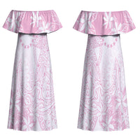 Candy Pink Kuki Airani Tapakau Family Matching Off Shoulder Maxi Dress and Hawaiian Shirt Tribal Anchor Mix Tiare LT7 Mom's Dress Candy Pink - Polynesian Pride