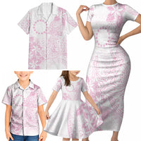 Candy Pink Kuki Airani Tapakau Family Matching Short Sleeve Bodycon Dress and Hawaiian Shirt Tribal Anchor Mix Tiare LT7 - Polynesian Pride