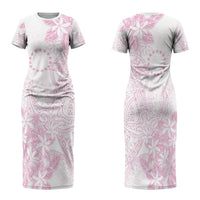 Candy Pink Kuki Airani Tapakau Family Matching Short Sleeve Bodycon Dress and Hawaiian Shirt Tribal Anchor Mix Tiare LT7 Mom's Dress Candy Pink - Polynesian Pride